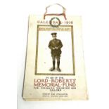 WWI calendar dated 1916 in aid of Lord Roberts Memorial Fund for Disabled Soldiers & Sailors,