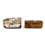 A mother of pearl rectangular hinge lidded box (af); together with a 19th century tortoiseshell
