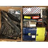 Box of Hornby OO gauge track together with various play worn tender, adaptors etc