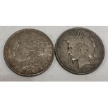 American 1881 Morgan dollar & a 1922 Peace dollar