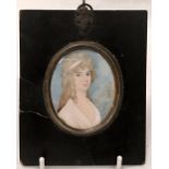 A miniature portrait of a young lady 6.3 x 5.2cm