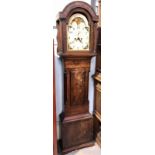 19th Century mahogany cased eight day long case clock, the cream painted 12in arched dial with