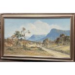 LASZLO LUKACS (b. 1945) Blue Mountains, Outback landscape Oil on board Signed 33.5 x 58.5cm and a