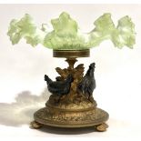 19th Century gilt bronze and silvered centrepiece with opaline glass frilled and lobed dish, the