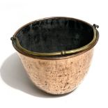 Victorian copper coal bucket with brass swing handle, diameter 33cm.