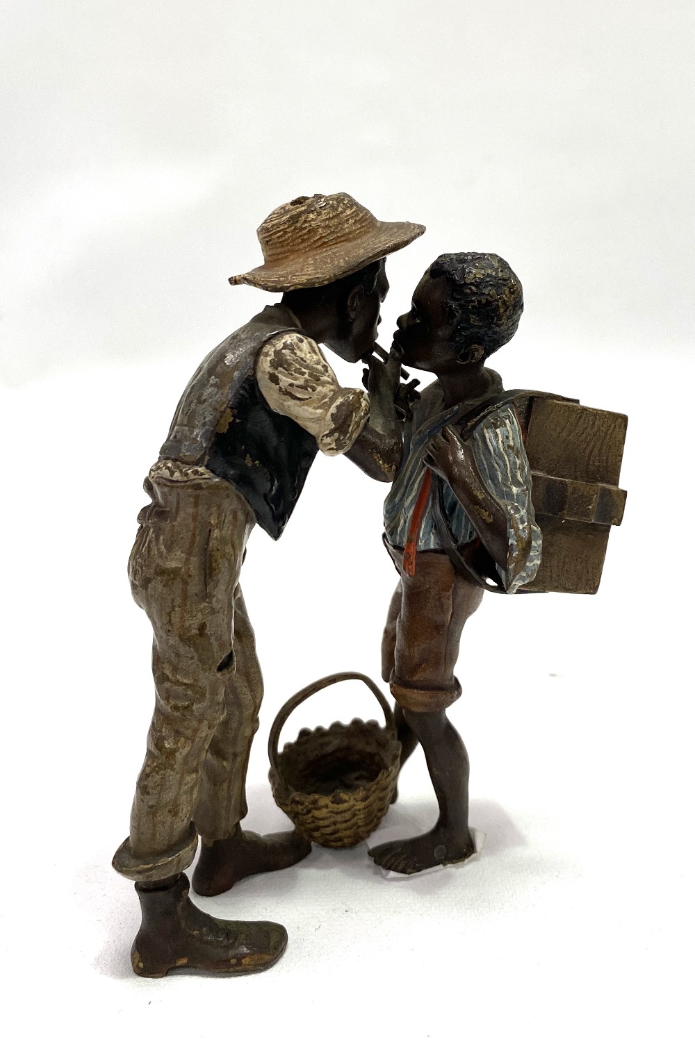 A good cold painted bronze Austrian group by Bergmann, modelled as two African-American children, - Image 3 of 4