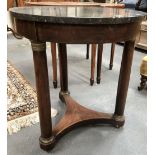 19th Century French Empire style marble topped circular centre table, the mahogany veneered base