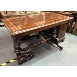 Victorian mahogany inlaid library table, the rectangular boxwood and ebony banded top over a