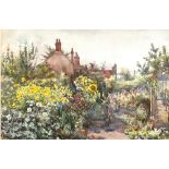 FRANCES E. NESBITT (1864-1934) A Colourful Cottage Garden Watercolour Signed 34 x 52cm