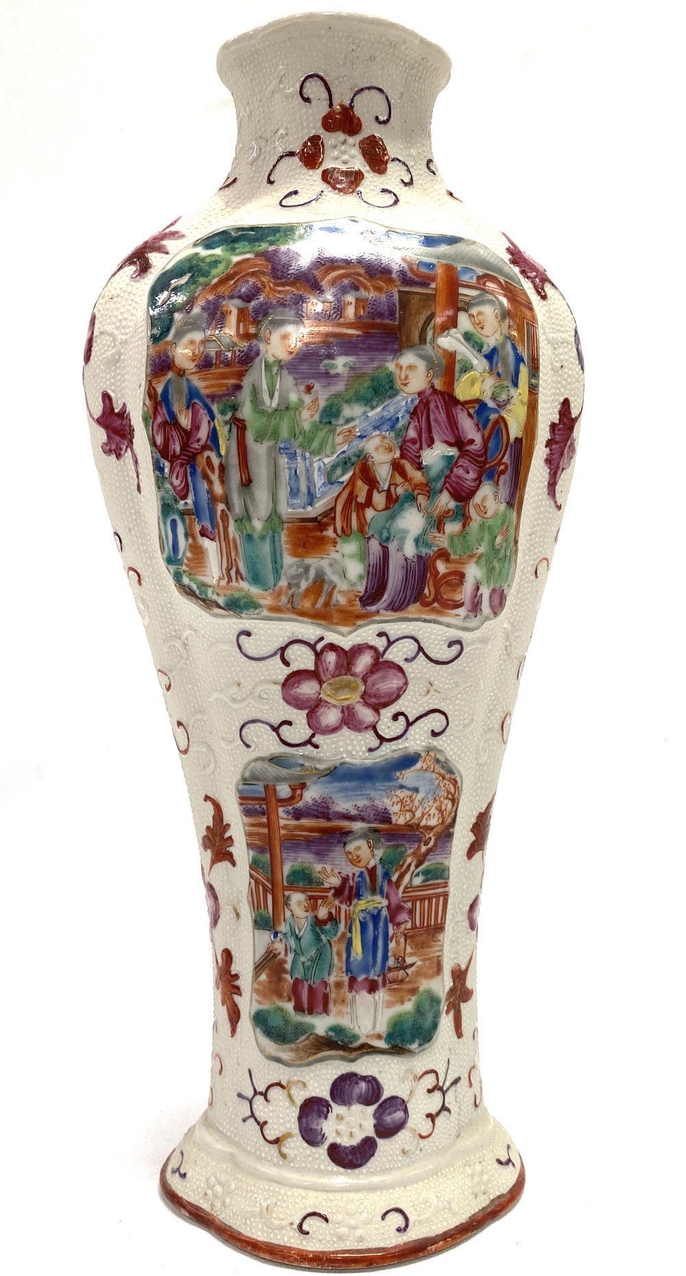 A Chinese famille rose vase, of lobed baluster section, decorated with panels in relief painted with - Image 2 of 3