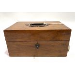 A Victorian walnut jewellery box with recessed handle to the lid, enclosing a fitted interior, width