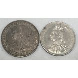 A Victoria silver crown 1895; together with a Victoria 1887 double florin