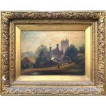 CHARLES STUART (1838-c.1907) House At Pond's Edge Oil on canvas Signed 24 x 34cm