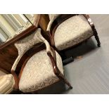 Pair of Edwardian rosewood boxwood inlaid nursing chairs with upholstered back and seats, with