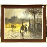 JOHN BAMPFIELD Night-time London street scene Oil on canvas Signed 60cm x 76cm