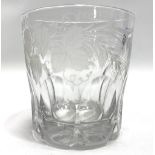 A 19th century crested facet glass 'The Last Drop' tumbler, wheel engraved with hops and barley, the