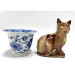 A Whieldon brown slip glazed model of a seated cat, height 8.5cm; together with a 19th century