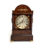 Regency style flame mahogany cased brass inlaid bracket clock with twin fusee movement, the 5in