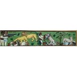 20th Century African School Man-eating big cats attacking soldiers Inscribed Oil on canvas 16.5cm