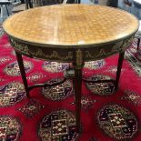 Good Louis XVI style kingwood inlaid ormolu mounted centre table, the parquetry top with engine