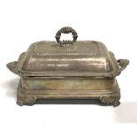 19th Century silver plate on copper lidded tureen on twin handled stand with foliate cast handles,