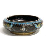 Chinese cloisonné dragon decorated bowl with black ground, four character mark to the base, diameter