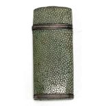 George III white metal mounted shagreen covered etui, the hinged lid with vacant cartouche, height