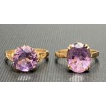 Two 9ct hallmarked gold amethyst set rings, weight 5.9g approx.