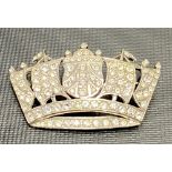 Silver hallmarked paste set crown brooch, width 4cm, weight 10.3g approx.