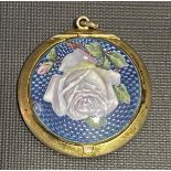 George V silver and guilloche coloured enamel compact by Edwin Horton & Co, the hinged lid decorated