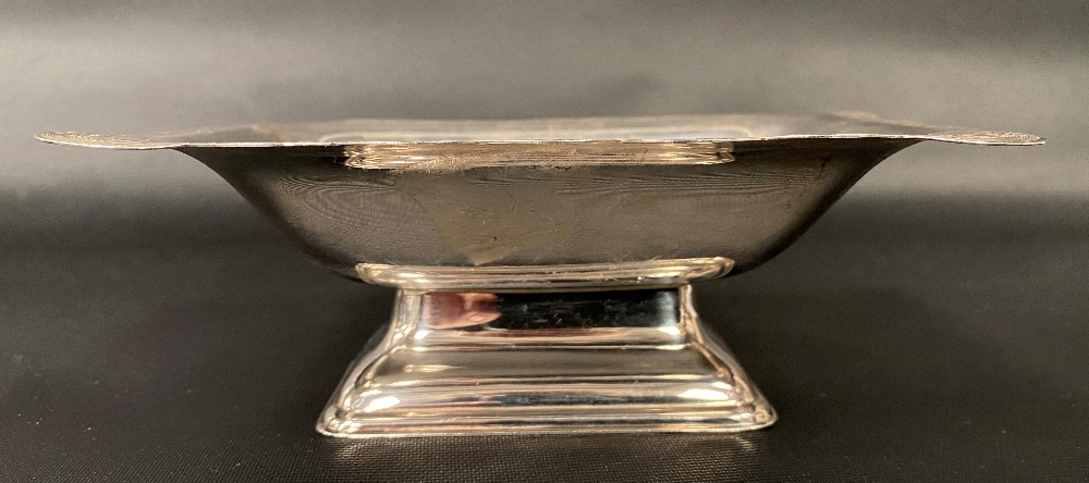 Modern silver rectangular pedestal dish with flower head and engine turned lobed edge, maker - Image 2 of 3