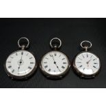Three silver fob pocket watches
