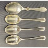 Victorian silver set of three tea spoons, London 1889; together with a preserve spoon, Sheffield