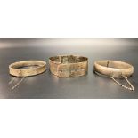 Three silver hallmarked bangles, weight 1.95oz approx.