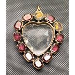 19th Century gold fronted silver faceted cut crystal and garnet set heart shaped pendant,