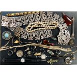 Box of costume jewellery including a little silver