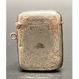 George VI silver Vesta case with incised and embossed decoration, Birmingham 1938, weight 0.70oz