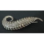 Silver and marcasite set brooch in the form of a feather, width 6cm