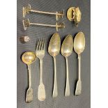 Miscellaneous hallmarked silver to include a George IV Irish fiddle pattern fruit fork, maker IB,