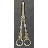 Pair of Victorian silver grape scissors with beaded decoration, maker Henry Holland, London 1873,