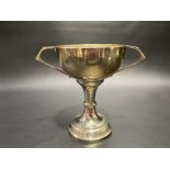 George V silver twin handled pedestal trophy cup with inscription for Knowle Golf Club 1931,