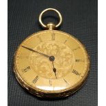 18ct gold cased ladies pocket watch, the gilt 32mm dial with black Roman Numerals and signed Grohe