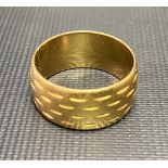 22ct hallmarked gold wide band ring, weight 7.9g approx.