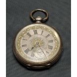 Victorian silver pocket watch with silver and gilt applied 32mm dial with Roman Numerals and