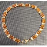 Contemporary 9ct gold amber set link bracelet, length 20cm, weight 12.7g approx.