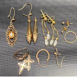 Four pairs of gold earrings; together with two other gold earrings, weight 6.7g approx.