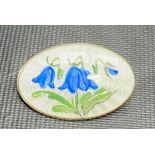 David Anderson, Norway sterling silver gilt oval enamelled brooch, painted with forget-me-nots