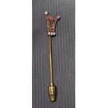 Diamond set stick pin in the form of a harp set with five brilliant cut small diamonds and the