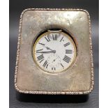 George V silver mounted mahogany cased Goliath pocket watch travel case, with nickel cased crown
