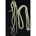 Cultured pearl graduated necklace with 9ct gold clasp together with another pearl necklace